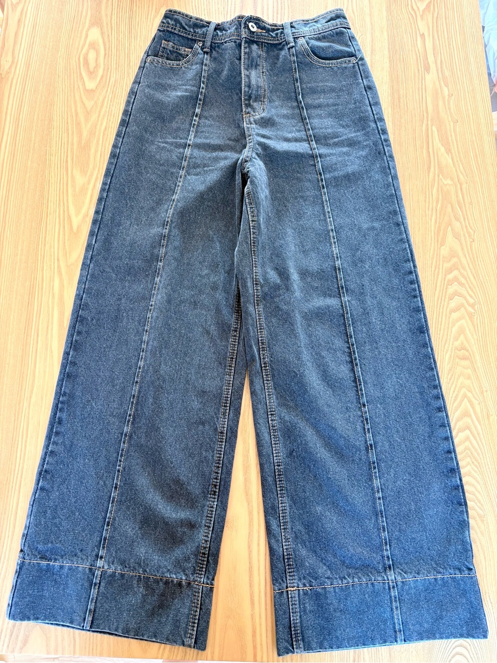 New In Wide Leg Jeans Washed Black High Rise Seamed Denim M
